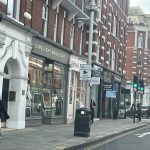 Traffic enforcement camera in a commercial street.