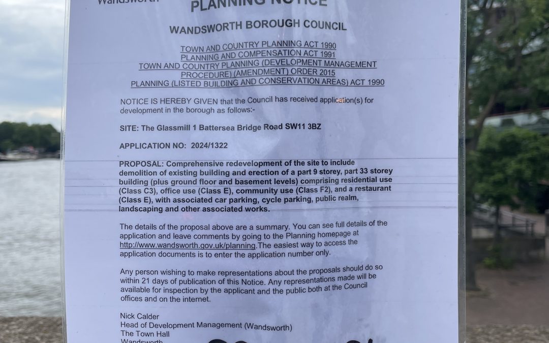 What lies ahead: The first planning notice goes up for One Battersea Bridge on a lamppost